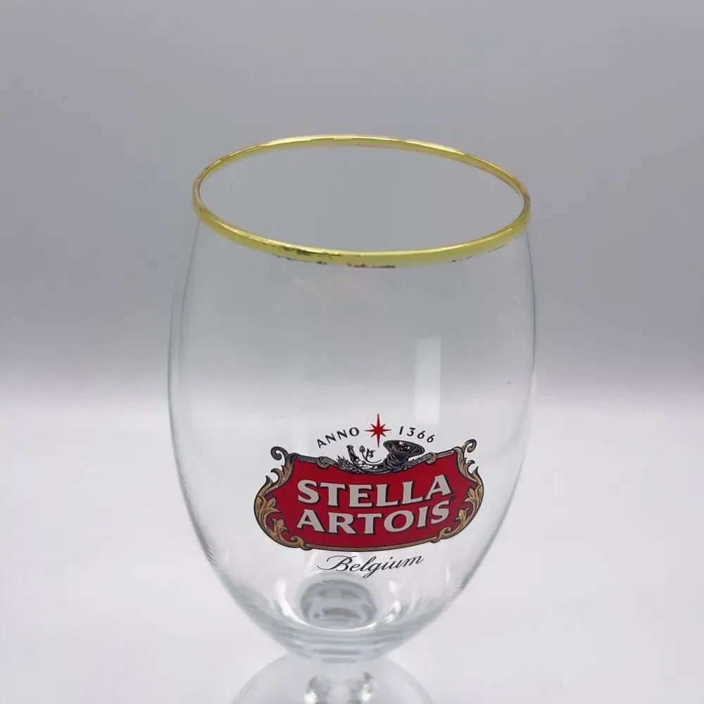 Stella Artois Chalice Beer Glass Belgium Pub Bar Gold Rim Style